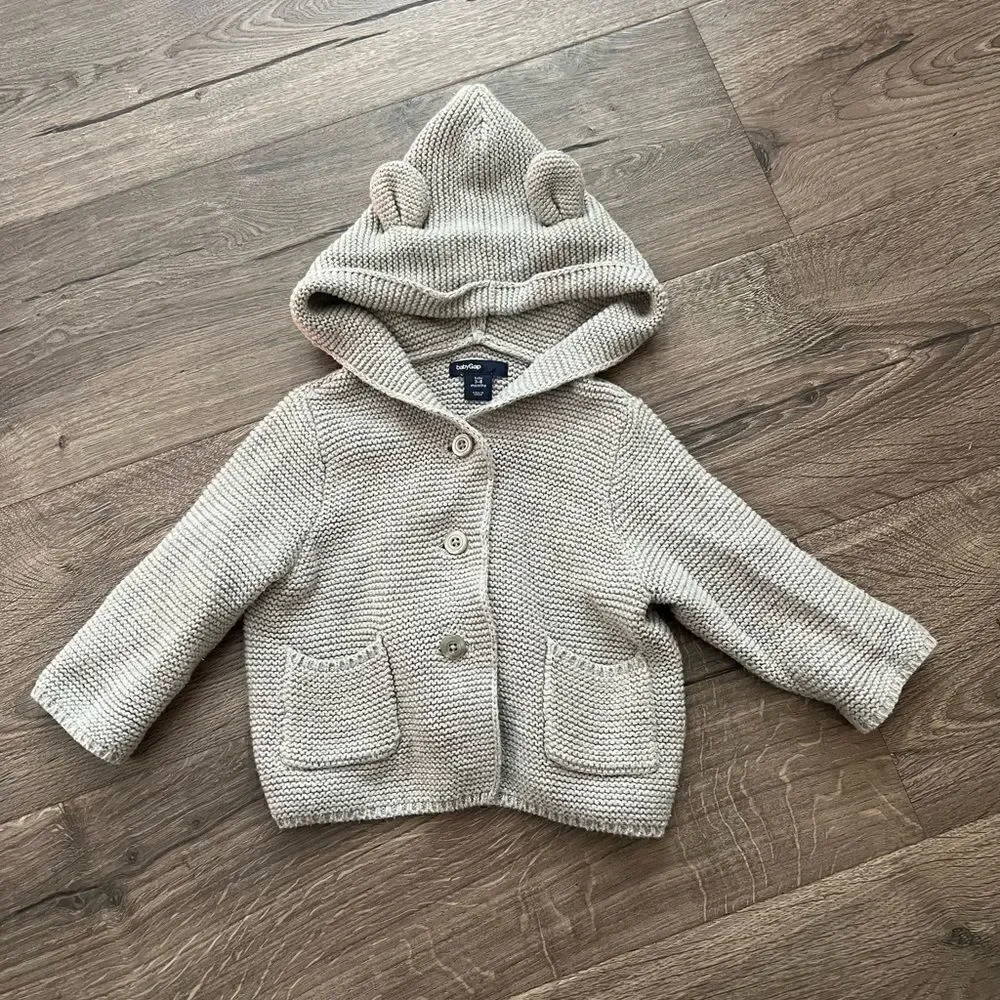 Gap Gray Hooded Bear Cardigan size 3-6 months